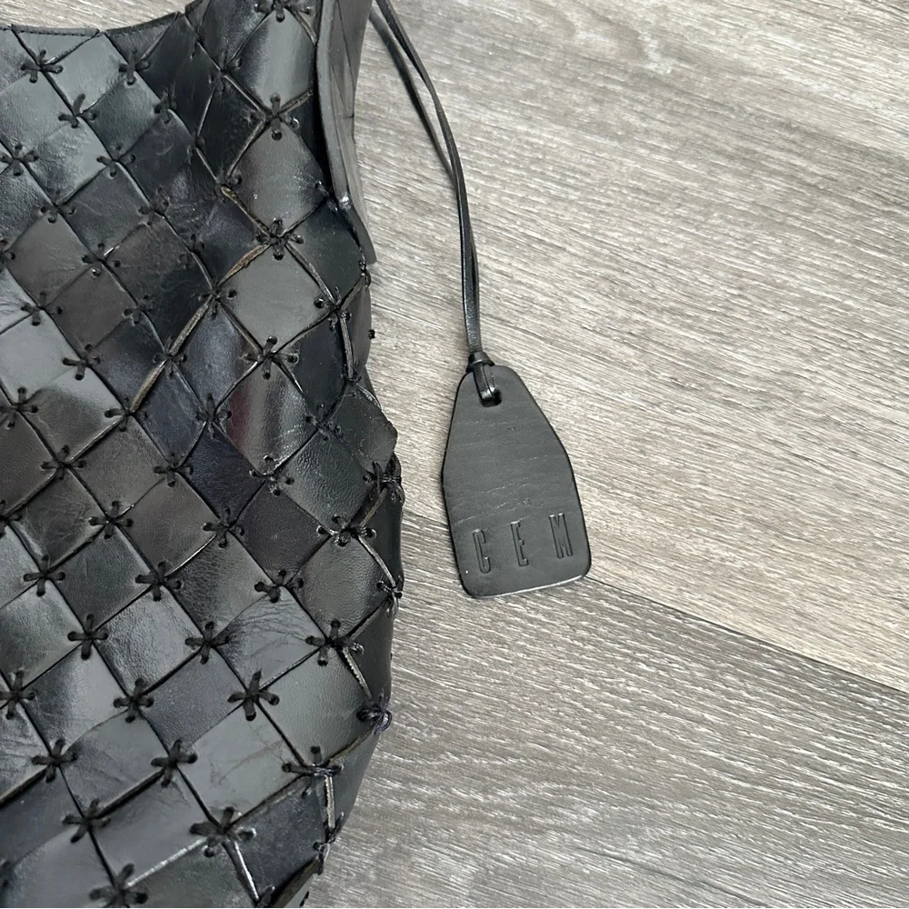 CEM vintage black leather woven shoulder bag purse - Picture 2 of 8